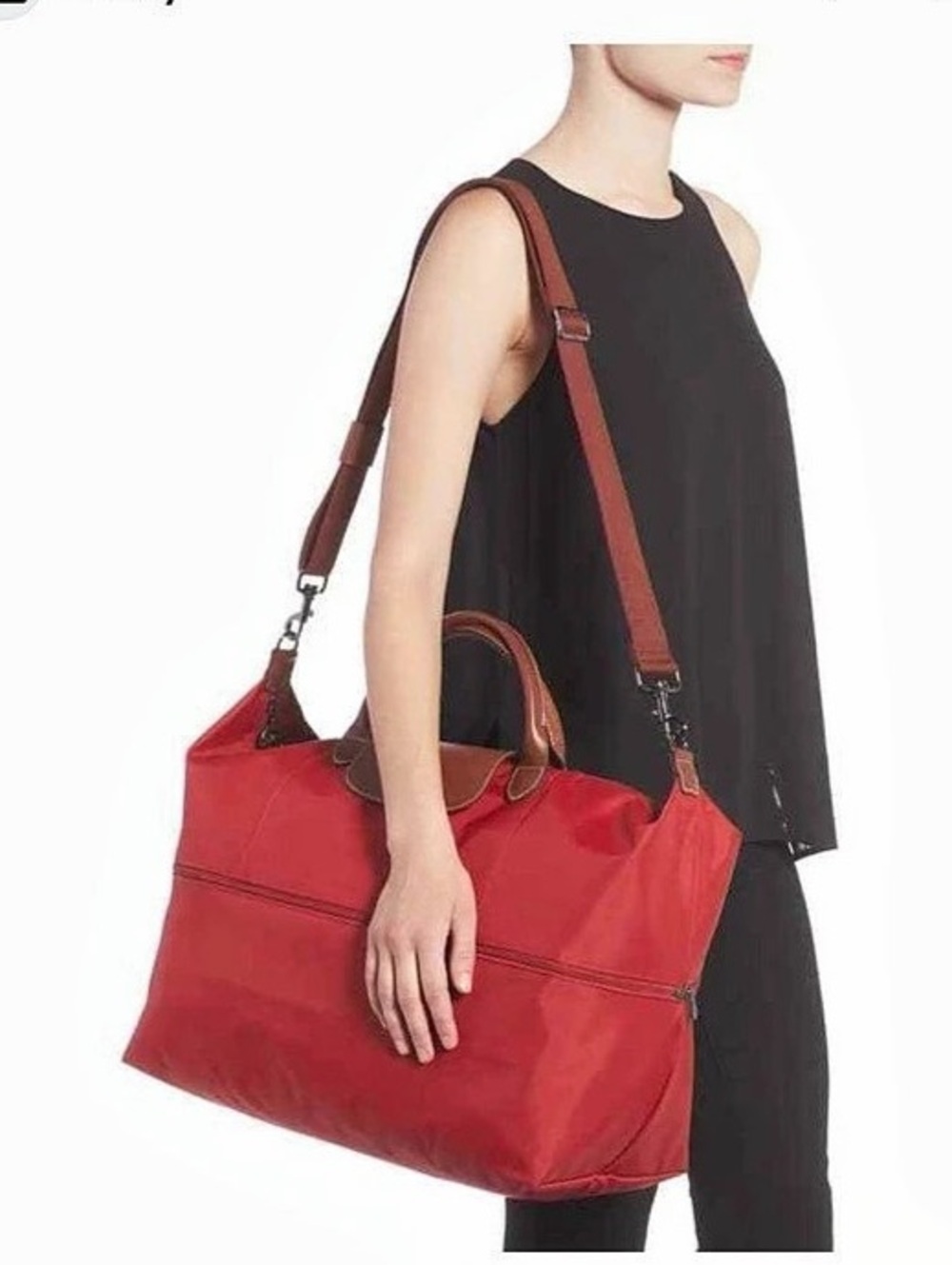 Longchamp Le Pliage Expandable Large Travel Duffle in Red